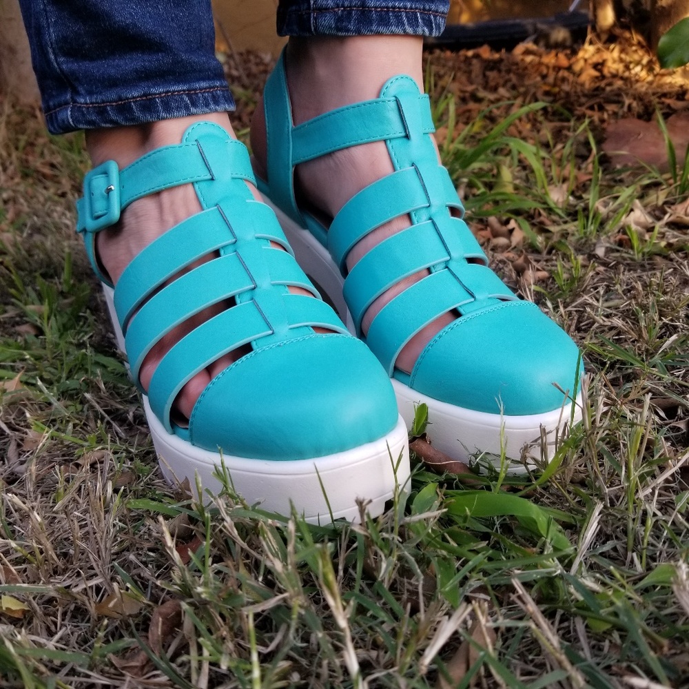 Blue 90's Grunge Look Chunky Summer Shoes - Picture 6 of 8